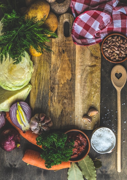 Rustic kitchen counter with ingredients